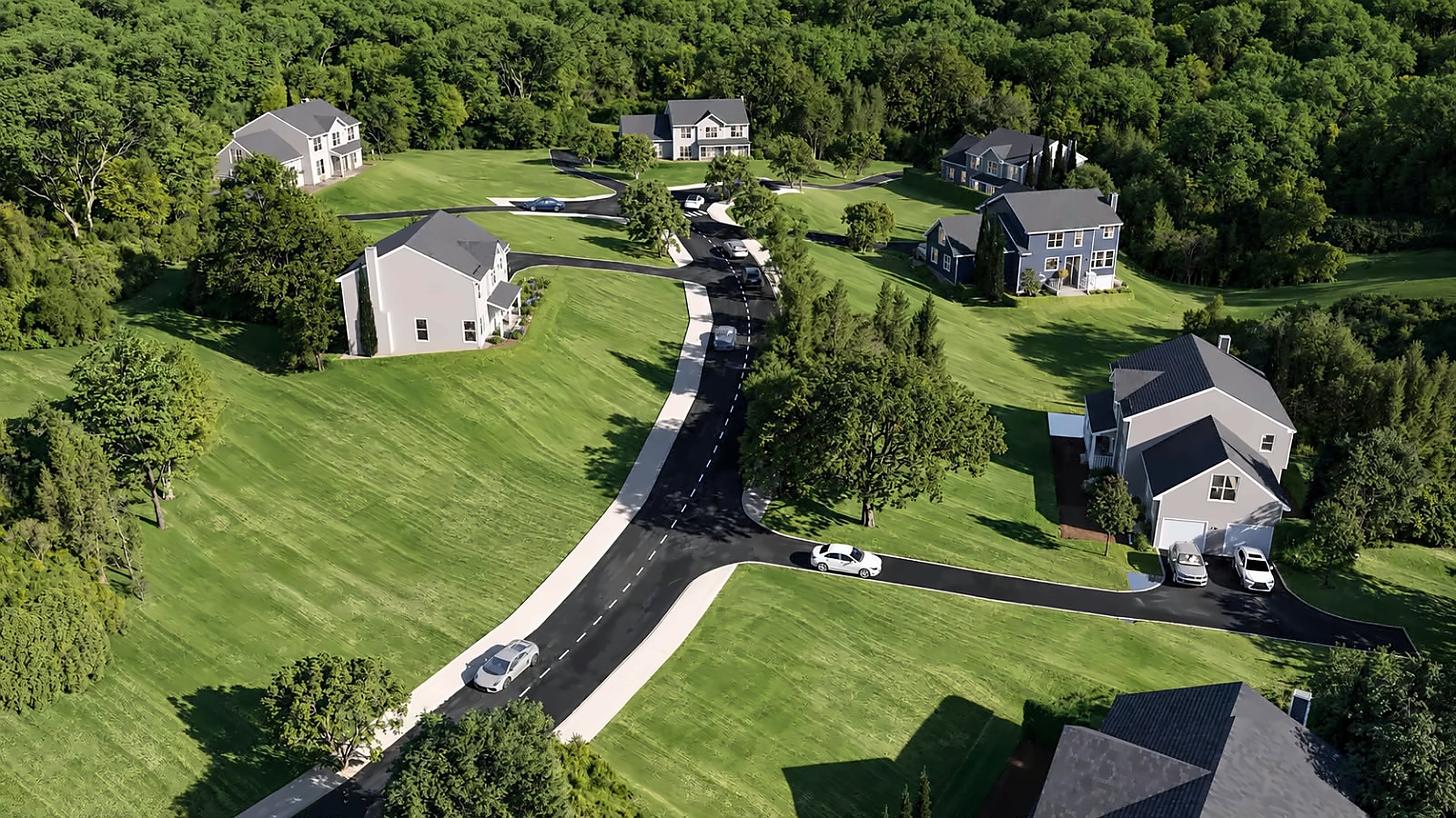 Aerial view of new homes at Lane Meadow Farm, Winters Lane, Mamakating, NY